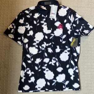 Black and White Floral GFORE Erin Hills Polo - L